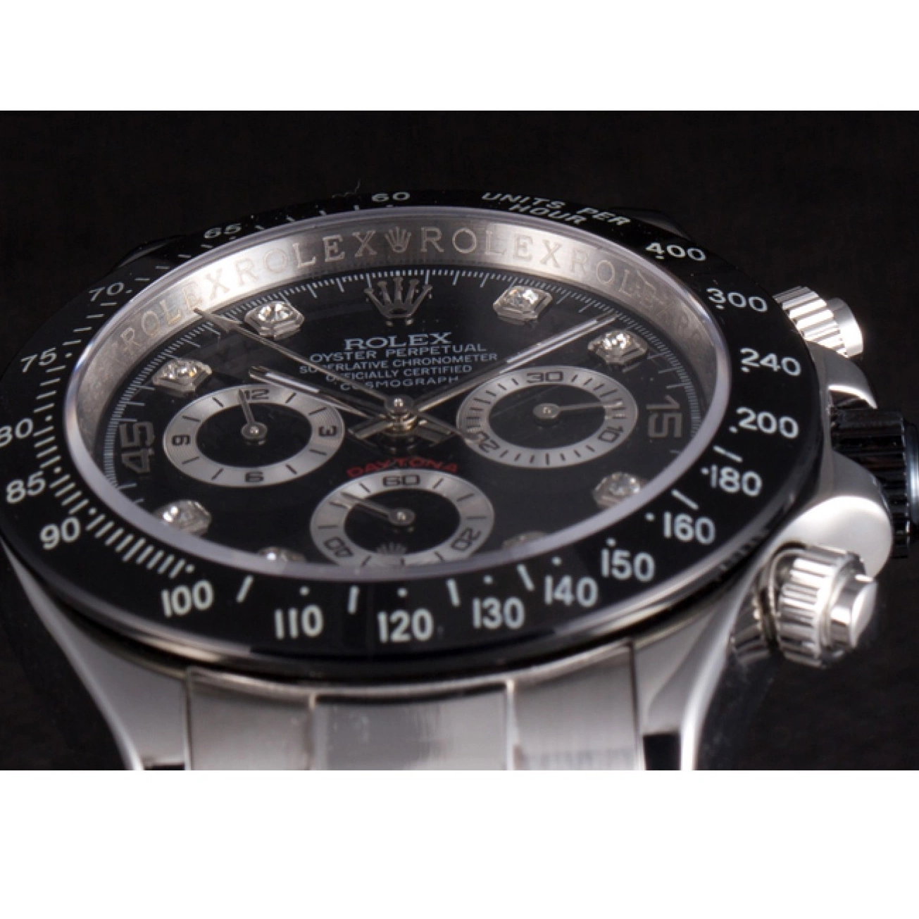 Aaa replica watch Steel Black Dial Daytona Black Stainless Rolex Enameled 0710